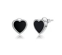 JZWCHQ Black Agate Heart Stud Earrings for Women and Men Jewelry