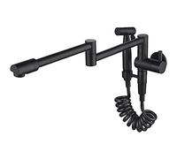 JZWCHQ Black Pot Filler Faucet Wall Mount Foldable Kitchen Faucet Brass Kitchen Sink Faucet Double Joint Swing Arm Kitchen Tap Single Handle Kitchen Mixer Tap with Spray, 2 Functions, Single Cold
