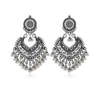 JZWCHQ Boho Ball Tassel Statement Dangle Earrings for Women Girls Vintage Flower Heart Shaped Beaded Chandelier Drop Dangling Earring Indian Bollywood Jewelry Gifts for Jhumka Festival Holiday