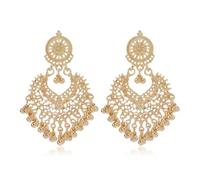 JZWCHQ Boho Ball Tassel Statement Dangle Earrings for Women Girls Vintage Flower Heart Shaped Beaded Chandelier Drop Dangling Earring Indian Bollywood Jewelry Gifts for Jhumka Festival Holiday