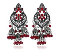 JZWCHQ Boho Chandellier Jhumka Statement Dangle Earrings for Women Vintage Large Flower Ball Bead Tassel Drop Dangling Earring Indian Bollywood Jewelry Holiday Festival Christmas