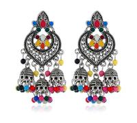 JZWCHQ Boho Chandellier Jhumka Statement Dangle Earrings for Women Vintage Large Flower Ball Bead Tassel Drop Dangling Earring Indian Bollywood Jewelry Holiday Festival Christmas
