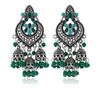 JZWCHQ Boho Chandellier Jhumka Statement Dangle Earrings for Women Vintage Large Flower Ball Bead Tassel Drop Dangling Earring Indian Bollywood Jewelry Holiday Festival Christmas