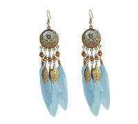 JZWCHQ Boho Feather Leaf Dangle Earrings for Women Girls Gold Plated Long Ball Bead Leaf Fringe CZ Enamel Dreamcatcher Statement Charms Drop Dangling Fish Hook Stud Lightweight Antique Bohemian