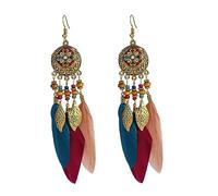 JZWCHQ Boho Feather Leaf Dangle Earrings for Women Girls Gold Plated Long Ball Bead Leaf Fringe CZ Enamel Dreamcatcher Statement Charms Drop Dangling Fish Hook Stud Lightweight Antique Bohemian