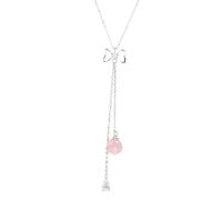 JZWCHQ bowknot pink strawberry crystal tassel necklace for women girls sweet clavicle chain jewelry