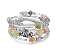 JZWCHQ BULINLIN Beaded Silver Bangle Wrap Bracelet for Her, Layered Bohemian Bracelets with Natural Stone, Jewellery Gifts for Women Ladies