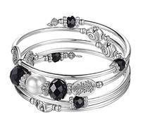 JZWCHQ BULINLIN Beaded Silver Bangle Wrap Bracelet for Her, Layered Bohemian Bracelets with Natural Stone, Jewellery Gifts for Women Ladies