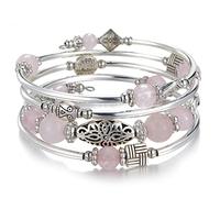 JZWCHQ BULINLIN Beaded Silver Bangle Wrap Bracelet for Her, Layered Bohemian Bracelets with Natural Stone, Jewellery Gifts for Women Ladies