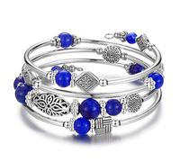 JZWCHQ BULINLIN Beaded Silver Bangle Wrap Bracelet for Her, Layered Bohemian Bracelets with Natural Stone, Jewellery Gifts for Women Ladies