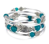 JZWCHQ BULINLIN Beaded Silver Bangle Wrap Bracelet for Her, Layered Bohemian Bracelets with Natural Stone, Jewellery Gifts for Women Ladies