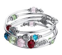 JZWCHQ BULINLIN Beaded Silver Bangle Wrap Bracelet for Her, Layered Bohemian Bracelets with Natural Stone, Jewellery Gifts for Women Ladies