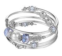 JZWCHQ BULINLIN Beaded Silver Bangle Wrap Bracelet for Her, Layered Bohemian Bracelets with Natural Stone, Jewellery Gifts for Women Ladies