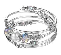 JZWCHQ BULINLIN Beaded Silver Bangle Wrap Bracelet for Her, Layered Bohemian Bracelets with Natural Stone, Jewellery Gifts for Women Ladies