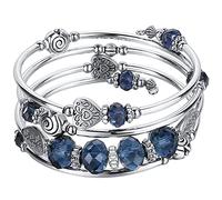 JZWCHQ BULINLIN Beaded Silver Bangle Wrap Bracelet for Her, Layered Bohemian Bracelets with Natural Stone, Jewellery Gifts for Women Ladies