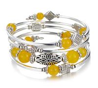 JZWCHQ BULINLIN Beaded Silver Bangle Wrap Bracelet for Her, Layered Bohemian Bracelets with Natural Stone, Jewellery Gifts for Women Ladies