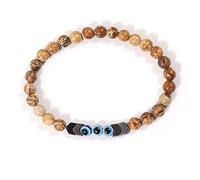 JZWCHQ Charm jewelry Beaded Bracelets,Natural Brown Striped Stone Beads Beaded Bracelet,Blue Evil Eye Pendant Bangles,Elastic Crystal Bracelet Fashion Crystal Jewelry for Men Women
