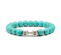 JZWCHQ Charm jewelry Gemstone Bracelet,Natural Blue Turquoise Beads Beaded Bracelets,Silver Dumbbells Pendant Bangles,Elastic Crystal Bracelet Fashion Crystal Jewelry for Men Women
