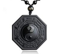 JZWCHQ Chinese Bagua Mirror Feng Shui Bagua Mirror Black Obsidian Yin Yang Necklace Pendant Chinese Men's Jewelry Women's Jewelry Gossip Mirror