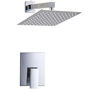 JZWCHQ Chrome 16inch Bathroom Square Shower Head Wall Mount Solid Brass Rainfall Hand Shower Faucets Set