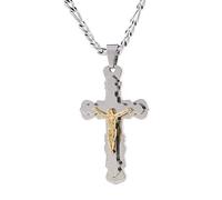 JZWCHQ Cross Gold Silver Tone Pendant Necklace Figaro Link Chain Mens Jewelry Gift