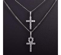 JZWCHQ Cross Necklace Set Gold Silver Color Copper Material Key To Life Jewelry Rope chain Silver set