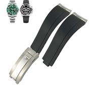 JZWCHQ Curved End Metal Link Rubber Watchband 20mm for GMT Slide Lock Buckle Silicone Sport Watch Strap
