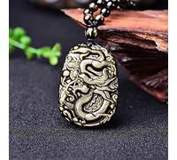 JZWCHQ Dragon Necklace Protection Feng Shui Lucky Wealth Golden Obsidian Black Obsidian Crystal Necklace Talisman Prosperity Money Good Luck,Beads Rope (Color : Adjustable Rope)