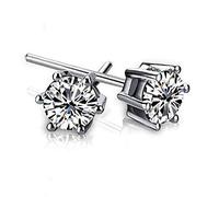 JZWCHQ Earrings for Women, 925 Sterling Silver Six Claw Earrings with Crown, white,