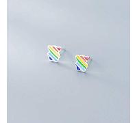 JZWCHQ Earrings for Women, S925 White Mushroom Nail Female Korean Art Simple Epoxy Rainbow Cute Bear Stud EarringsEarrings