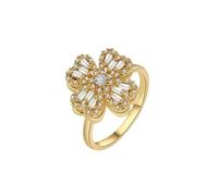 JZWCHQ Elegant Crystal Rotating Clover Leaf Statement Ring for Women Stainless Steel Fashion Adjustable Love Hearted Flower Open Wrap Finger Rings Comfort Fit Lucky Anniversary Jewelry