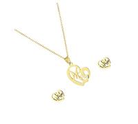 JZWCHQ Elegant Heart Jewelry Set Necklace Earrings for Prom Party Wedding Stainless Steel Heart Shape Pendant Charm Necklace Set