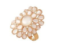 JZWCHQ Exaggerated Opal Flower Statement Ring for Women Girls Boho White Birthstone Large Big Adjustable Expandable Open Wrap Finger Rings Comfort Fit Bohemian Wedding Birthday Cocktail Party Jewelry