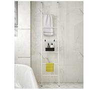 JZWCHQ Exquisite Bathroom Shelves Bath Towel Ladder, Metal Wall-leaning Blanket Rack Ladder with 6 Bars, Free Standing Leaning Decorative Storage Ladder, Home Accessories Organizer Stand white