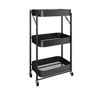 JZWCHQ Exquisite Bathroom Shelves Carts,Trolley Bedroom Cart Installation-Free Folding Foldable Kitchen Shelf with Metal Mesh Basket Mass Storage 3-Tier Utility Rolling Cart for Bathroom,