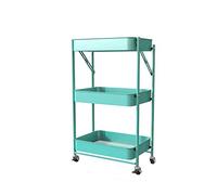 JZWCHQ Exquisite Bathroom Shelves Carts,Trolley Bedroom Cart Installation-Free Folding Foldable Kitchen Shelf with Metal Mesh Basket Mass Storage 3-Tier Utility Rolling Cart for Bathroom,