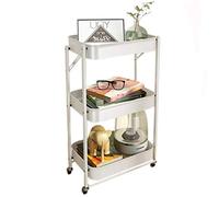 JZWCHQ Exquisite Bathroom Shelves Carts,Trolley Bedroom Cart Installation-Free Folding Foldable Kitchen Shelf with Metal Mesh Basket Mass Storage 3-Tier Utility Rolling Cart for Bathroom,