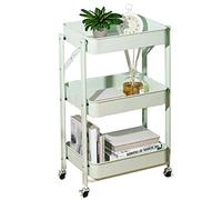 JZWCHQ Exquisite Bathroom Shelves Carts,Trolley Foldable Office Storage Cart with Wheels Folding Shelf with Metal Mesh Basket Mass Storage 3-Tier Slide Out Storage Cart for Bathroom, Kitchen,White