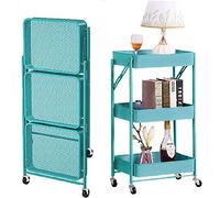 JZWCHQ Exquisite Bathroom Shelves Carts,Trolley Folding Office Storage Shelf Folding with Wheels 3-Tier Slide Out Storage Cart with Two Lockable Wheels for Bathroom, Kitchen, Bedroom,White