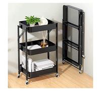JZWCHQ Exquisite Bathroom Shelves Carts,Trolley Folding Office Storage Shelf Folding with Wheels 3-Tier Slide Out Storage Cart with Two Lockable Wheels for Bathroom, Kitchen, Bedroom,White