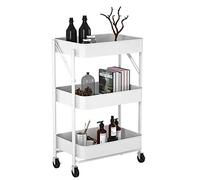 JZWCHQ Exquisite Bathroom Shelves Carts,Trolley Folding Office Storage Shelf Folding with Wheels 3-Tier Slide Out Storage Cart with Two Lockable Wheels for Bathroom, Kitchen, Bedroom,White