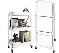 JZWCHQ Exquisite Bathroom Shelves Carts,Trolley Wheeled Bedroom Practical Folding Shelf with 4 Casters Easy to Move with Metal Mesh Basket Bathroom Folding Shelf for Bathroom, Kitchen,Black