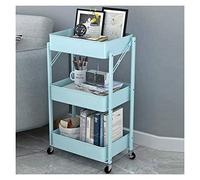 JZWCHQ Exquisite Bathroom Shelves Carts,Trolley Wheeled Bedroom Practical Folding Shelf with 4 Casters Easy to Move with Metal Mesh Basket Bathroom Folding Shelf for Bathroom, Kitchen,White