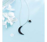 JZWCHQ Fashion 925 Sterling Silver Black Moon And Star Tales Chain Link Pendant Necklaces For Women Jewelry