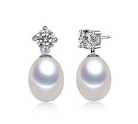 JZWCHQ Fashion Earrings Natural Freshwater Pearl Aaa Zircon 925 Sterling Silver Jewelry 8-9mm Water Drop Pearl Earring Friend