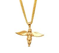 JZWCHQ Fashion Gold Color Long Wing Angel Pendant Necklaces Titanium Steel Unisex For Men Women Hip Hop Jewelry