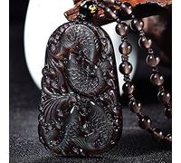 JZWCHQ Feng Shui Black Obsidian Wealth Pendant Necklace Four Season Fish Authentic Gem Healing Chakra Meditation Crystal Amulet Lucky Wealth Ward Off Evil Spirits Necklace