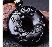 JZWCHQ Feng Shui Black Obsidian Wealth Pendant Necklace Harmony Buckle Authentic Gem Healing Chakra Meditation Crystal Amulet Lucky Wealth Ward Off Evil Spirits Necklace,Men