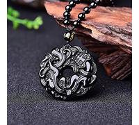 JZWCHQ Feng Shui Lucky Harmony Buckle Dragon Pixiu Wealth Necklace Natural Rainbow Eye Black Obsidian Crystal Necklace Protection Ward Off Evil Spirits Talisman Prosperity