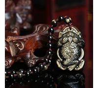 JZWCHQ Feng Shui Lucky Pixiu Wealth Natural Golden Obsidian Black Obsidian Crystal Necklace Protection Talisman Prosperity Money Good Luck for Women Men Jewelry,A (Color : A)